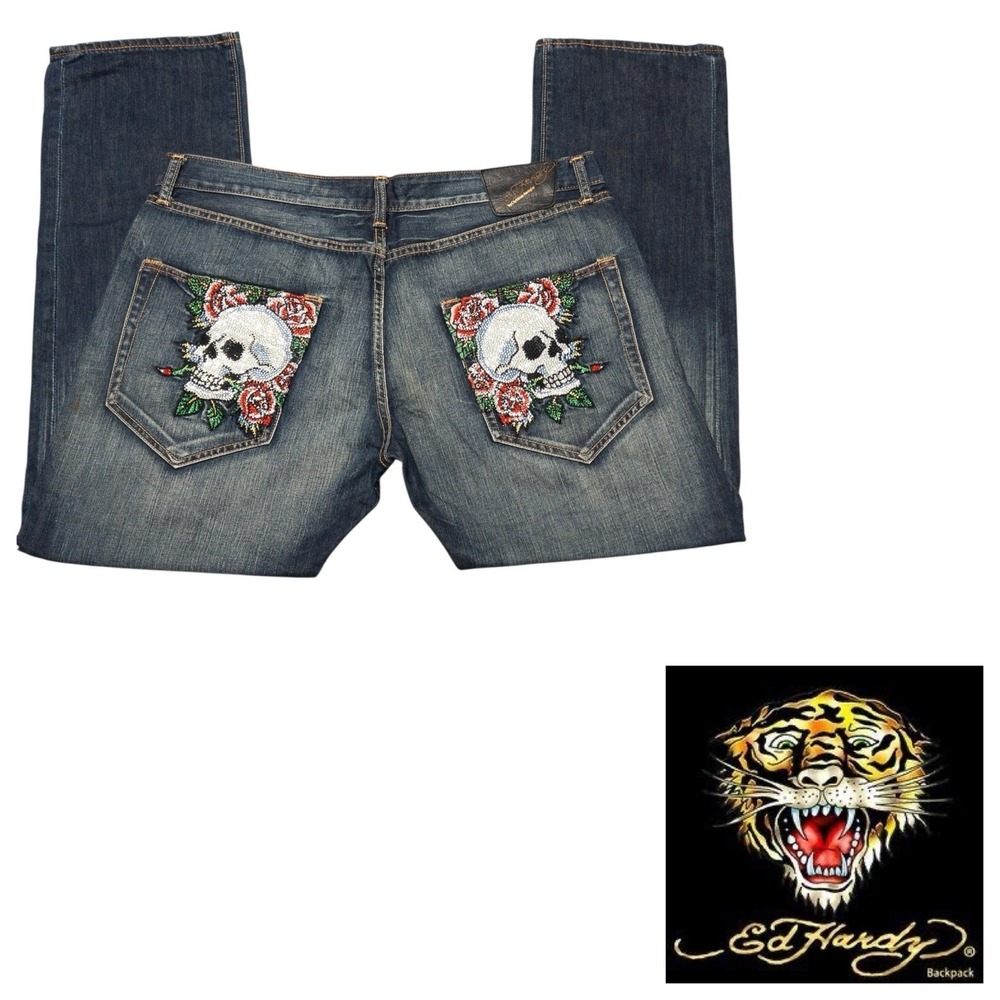 Ed Hardy By Christian Audigier Mens‎ Embellished Button Fly Jeans 40x34